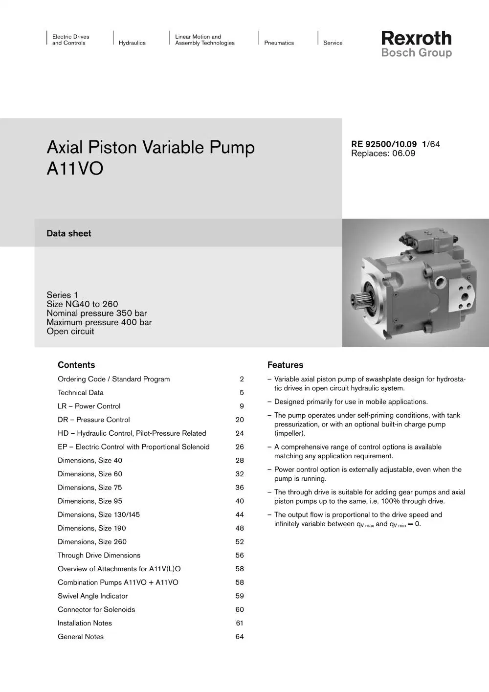 Rexroth OEM Axial Piston Variable Pump/Double Pump/Vane Pump and Hydraulic Oil Charge Power Streering Best Taiwan Hydraulic Pump Used for Excavator Engine Parts